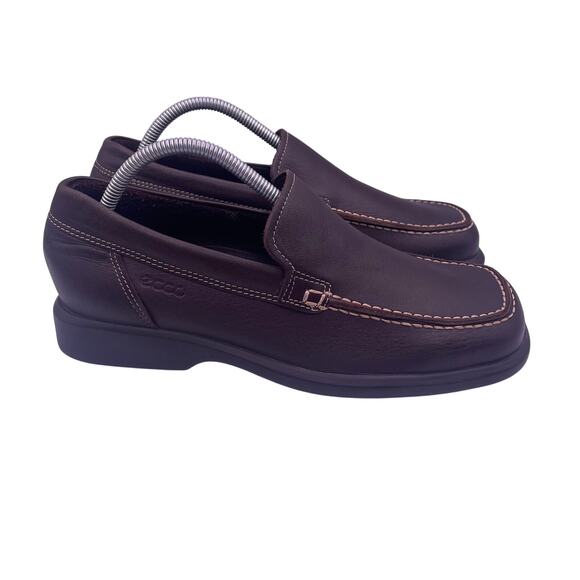 ECCO Brown Leather Loafers Slip On Comfort Dress Casual Mens 7.5 - Picture 1 of 8